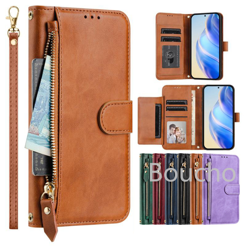 Dành Cho Samsung Galaxy S6 S7 Edge S8 S9 S10 Lite S10E S20 FE Ultra Plus + Retro Da PU Thẻ Bỏ Túi Khe Lật Chống Sốc Thời Trang Dây Kéo Ví Điện Thoại