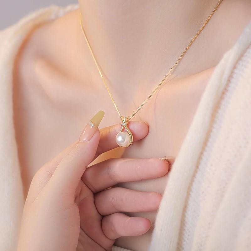 Vòng Cổ Túi May Mắn Mạ Vàng 18K Thời Trang Phù Hợp Với Tối Giản Nữ Giả Ngọc Trai Mặt Dây Chuyền Xương Đòn Dây Chuyền