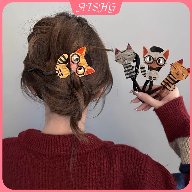 AISHG Hoạt Hình Dễ Thương Mèo Kẹp Tóc Cho Nữ Đa Năng Xoắn Kẹp Sáng Tạo Ngọt Ngào Phụ Kiện Tóc