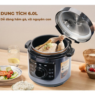 Nồi áp suất điện Hare HR PC606dung tích 6L công suất 1000W lòng nồi chống dính, bảo hành 12 tháng