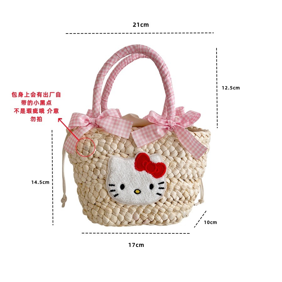 Túi Cõi Đeo Vai Đeo Chéo Hello Kitty Cỏ Dệt Túi Pufan Đi Biển Đi Du Lịch