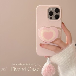 Ốp điện thoại Ins Heart + Giá đỡ + Dây buộc cho iPhone 11 16 15 14 13 12 Pro X Xs Max XR 6 6s 7 8 Plus Vỏ điện thoại TPU mềm Vỏ bảo vệ chống sốc