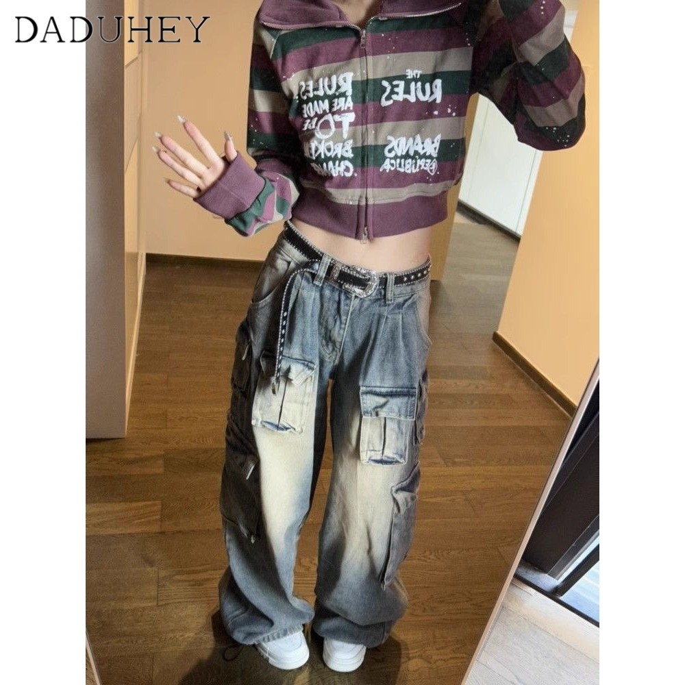 Ảnh DaDuHey New American Style Ins High Street Hip Hop Jeans Niche High Waist Loose Wide Leg Pants plus Size Trousers 3