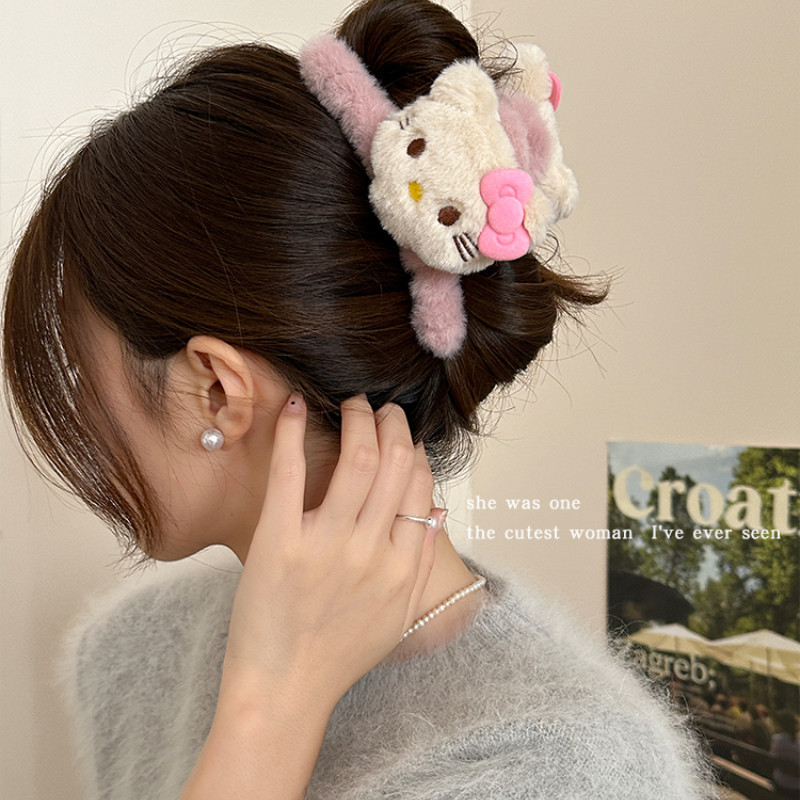 Kẹp Tóc Lông Nhung Gấu Hello Kitty Sanrio Xinh Xắn Phụ Kiện Tóc Empoli