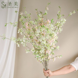 Cành hoa tuyết liễu nhân tạo từ cao su và hoa lụa trang trí phong cách cổ điển cao 80 cm thân giả mốc giống hệt thật