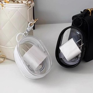[Gou] Túi đựng mỹ phẩm trong suốt PVC hình bầu dục màu đen Trắng tổ chức Túi trưng bày búp bê Tai nghe di động Đồng xu Cáp dữ liệu Túi lưu trữ sạc VN