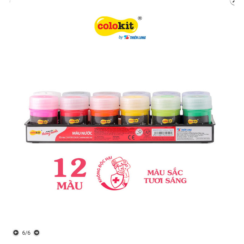 Bộ Màu vẽ, màu nước, màu poster Thiên Long WACO-05 Waco 05 hộp 12 màu x 15ml.