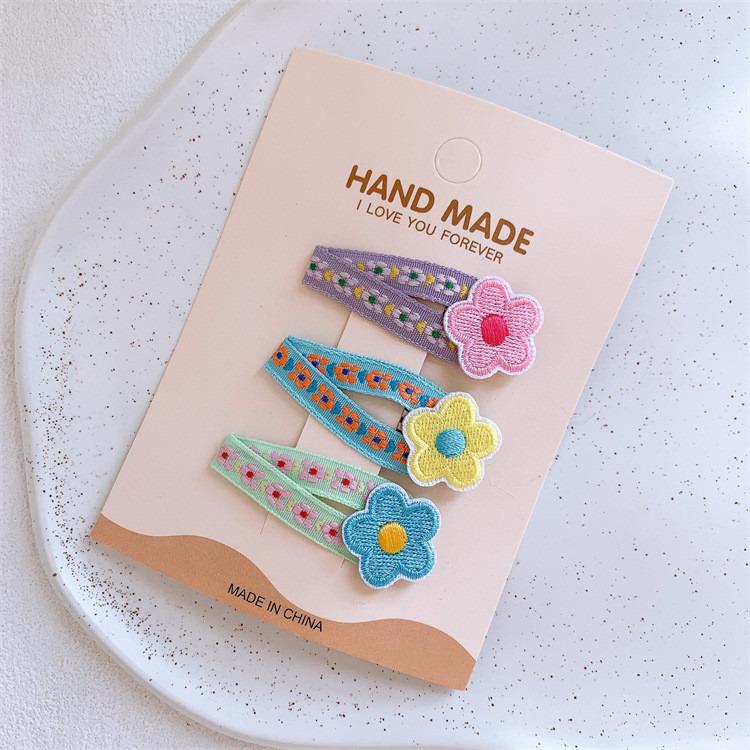 Kẹp tóc hoa thêu đầy màu sắc cho bé gái (3 CÁI)