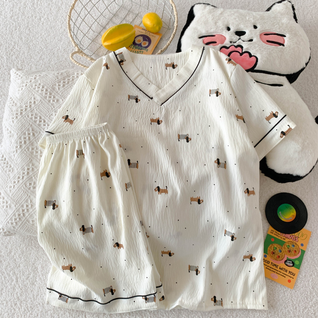 Bộ Đồ Ngủ Nữ Mây Cotton Mùa Hè Phong Cách Mới Xuyên Biên Giới Bán Buôn Hoạt Hình Dễ Thương Quần Short Tay Ngắn Ngọt Ngào Homewear Phù Hợp Với