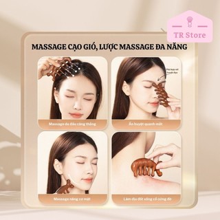 Lược massage đầu gỗ đàn hương M'aycreate - Kèm 2 đầu ấn huyệt thư giãn