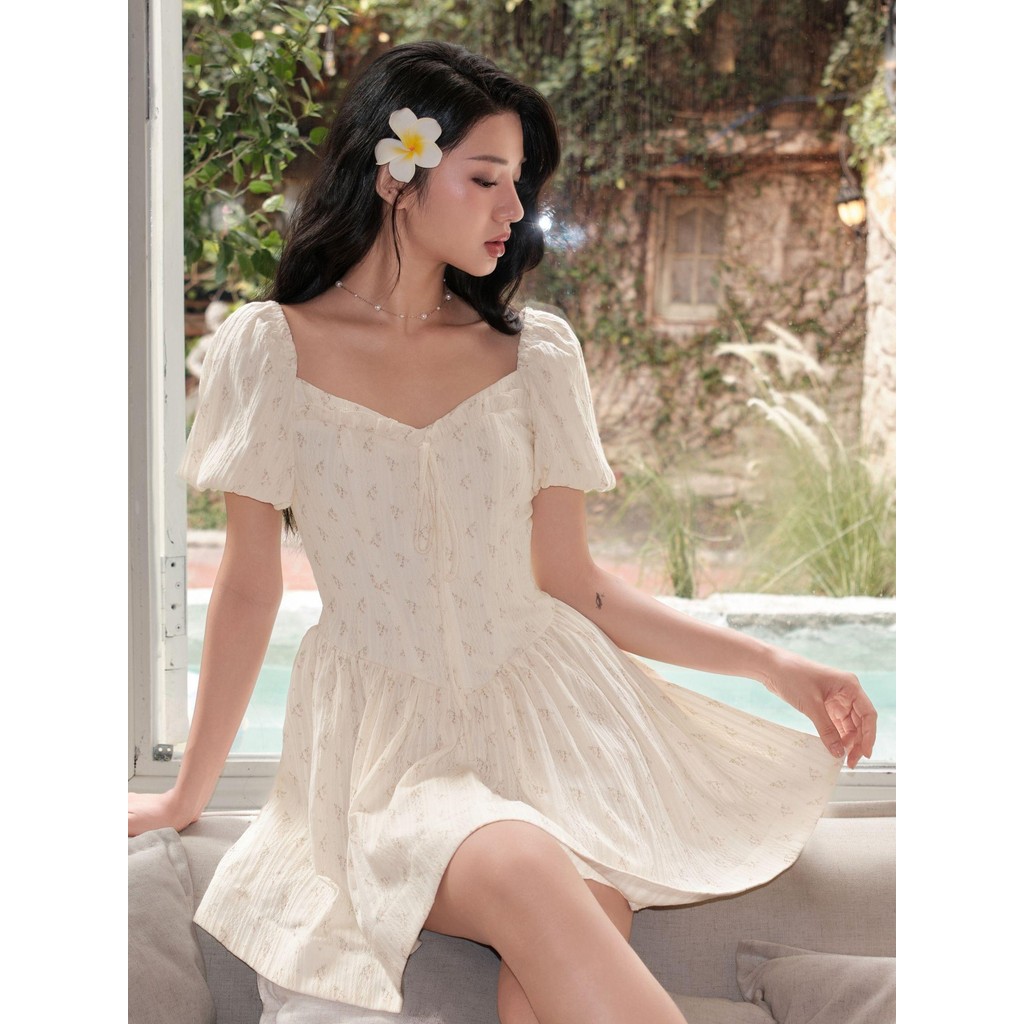 Ảnh JOVEN Đầm Nữ Lany Cổ Vuông Tay Phồng Nhún Xoè Dáng Corset Tôn Dáng 3