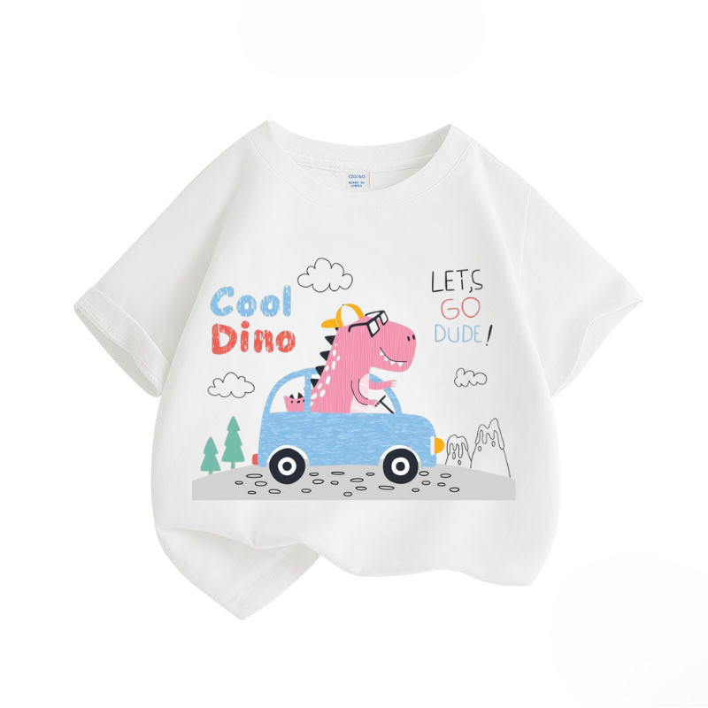 2D Khủng long t-shirt cho trẻ em tuổi 7-12 mềm mại & thoáng khí mùa hè thường TEE cho bé trai