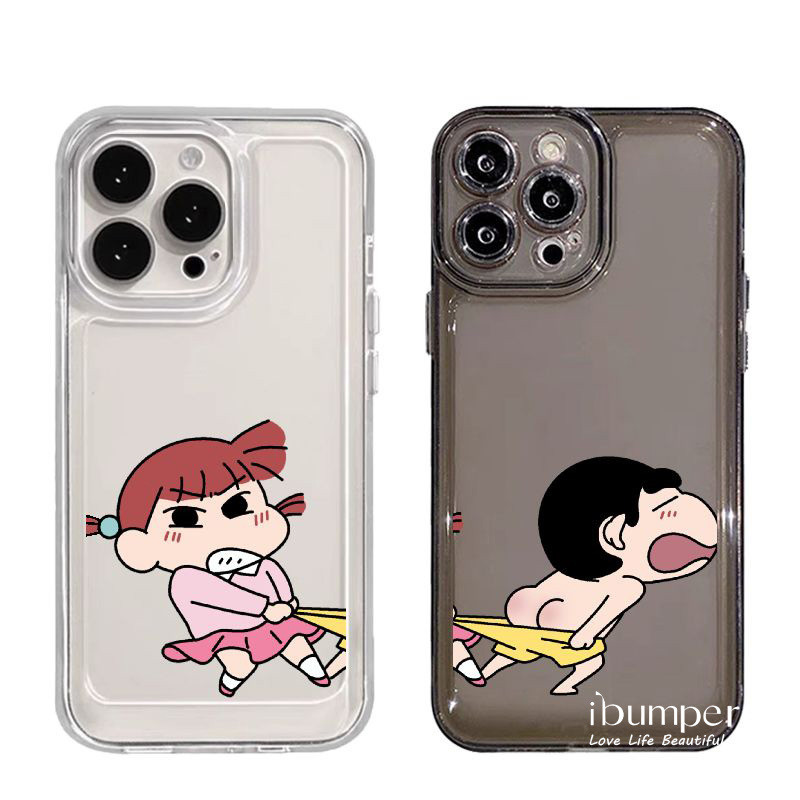ibumpers Ốp Điện Thoại iPhone Phim Hoạt Hình Vui Nhộn Cặp Đôi Crayon Shin Chan Họa Tiết Cặp Đôi Ốp Lưng Trong Suốt TPU Mềm Chống Sốc Cho IPhone 16 15 14 12 13 11 Pro Max IP 7 8 Plus X XS XR