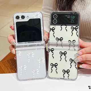 Nơ Họa Tiết Trong Suốt Ốp lưng Samsung Galaxy Z Flip 6 Flip 5 Flip 4 5G Full Bản Lề Trong Suốt Cứng PC Gấp Ốp Lưng Samsung Z Flip6 Flip5 Flip4 Flip3