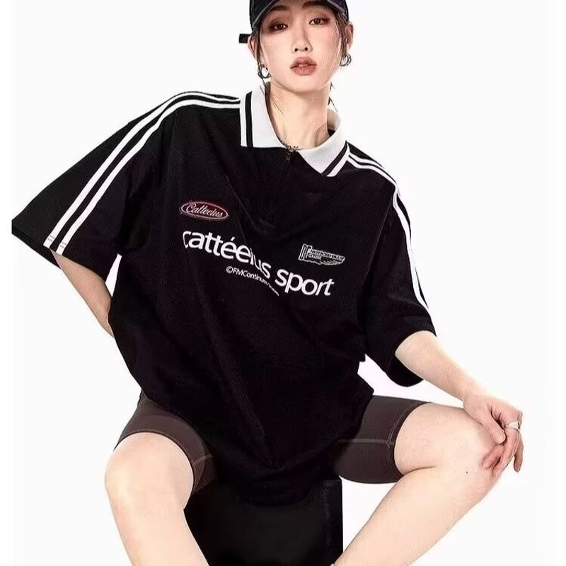 ThaliaWisp Áo Polo Nam Mỹ Retro Biker Mùa Hè Rời Đua Phù Hợp Với Top