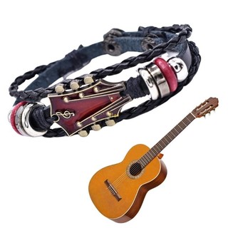 Flgo Độc Đáo Đàn Guitar Mặt Dây Chuyền Vòng Tay Có Thể Điều Chỉnh Tay Dệt Giả Da Dây Đeo Tay Handmade Cho Những Người Yêu Âm Nhạc