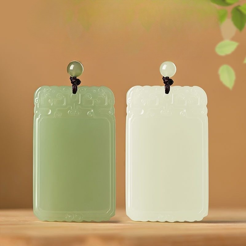 Mặt dây chuyền ngọc bích trắng xanh tự nhiên Wuwu Thương hiệu ngọc bích Mặt dây chuyền Trang sức vòng cổ