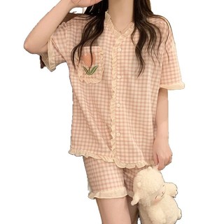 Bộ Đồ Ngủ Hoa Đỏ Nữ Mùa Hè Phong Cách Mới ins Phong Cách Nhật Bản Quần Short Tay Ngắn Sinh Viên Homewear Phù Hợp Với Có Thể Mặc Bên Ngoài