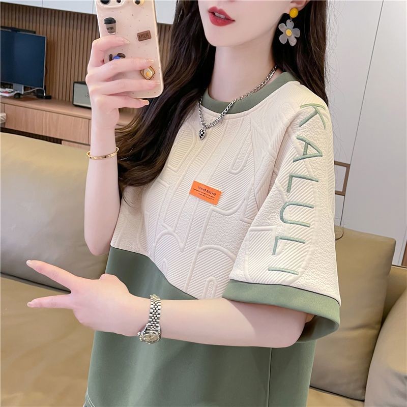 [Nhìn dáng rộng hơn] Áo thun ngắn tay cỡ lớn dành cho nữ mùa hè 2025 Phiên bản Hàn Quốc Thiết kế dáng rộng Niche Màu nửa tay-