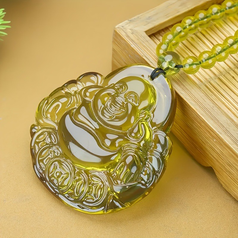 Hổ phách Bụng Lớn Maitreya Phật Mặt Dây Chuyền Áo Len Dây Chuyền Vòng Cổ Mặt Dây Chuyền