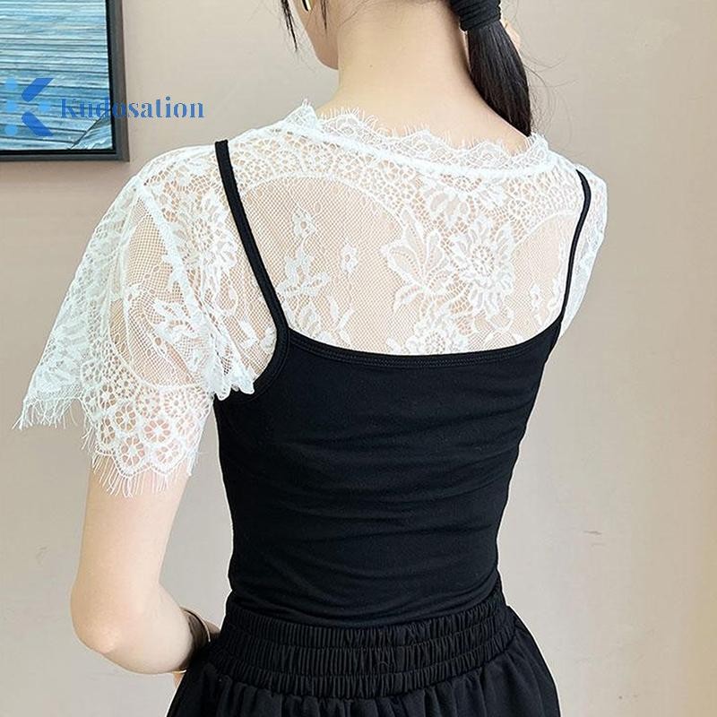 Kudosation Nữ Khăn Ren Ren Khăn Choàng Trắng Đen Áo Vai Khăn Cổ Giả Mũi Xuân Thu