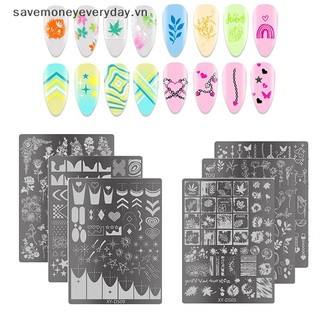 [savemoneyeveryday] Hoa Nail Art Stamping Plates Bản mẫu vẽ Đường sọc hình học Hình ảnh 3D Khuôn Stencil Mẫu làm móng tay [vn]