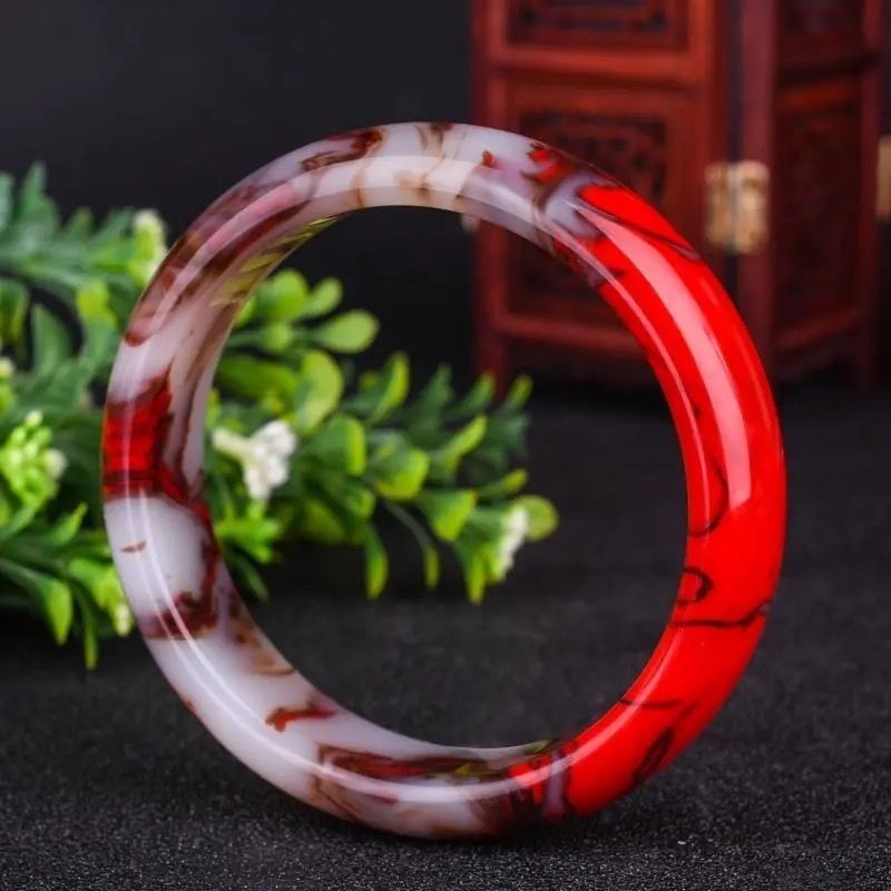 Vòng Tay Ngọc Bích Đính Đá Máu Tự Nhiên - Phù Hợp Cho Nữ