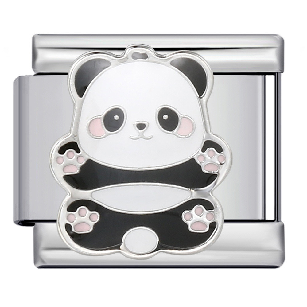 Dễ Thương Gấu Trúc Phong Cách Quốc Gia Series Vòng Tay Thép Không Gỉ Mạ Vàng Hàn DIY Mô-đun Ý Vòng Tay Dây Đeo Dây Xích