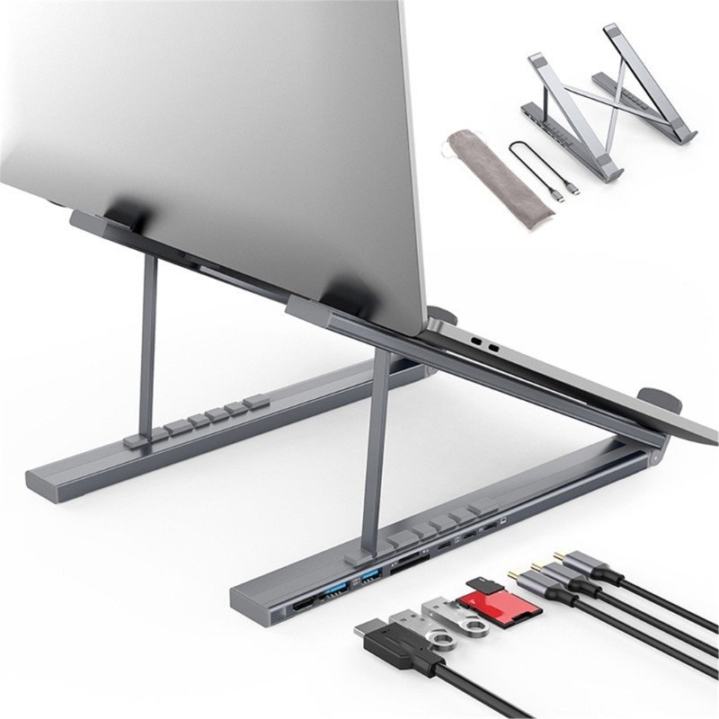 Giá đỡ máy tính xách tay bằng nhôm Vision với trung tâm mở rộng 8 trong 1 với tốc độ nhanh 4K và PD100W