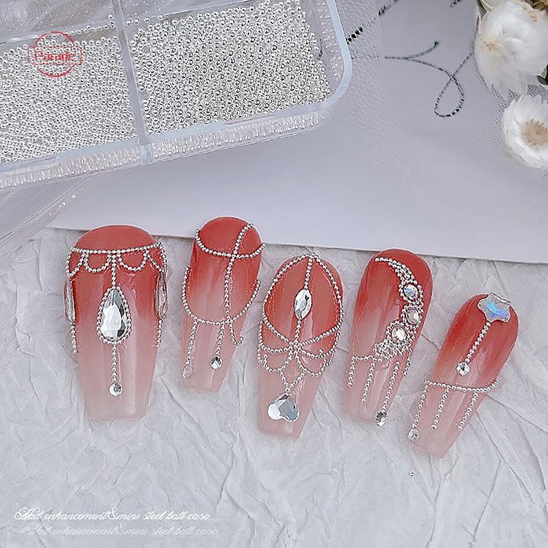 Diễu Hành 6 Lưới / Hộp Móng Tay Nghệ Thuật Kim Loại Trứng Cá Caviar Hạt Thép Thiết Kế 3D DIY VN
