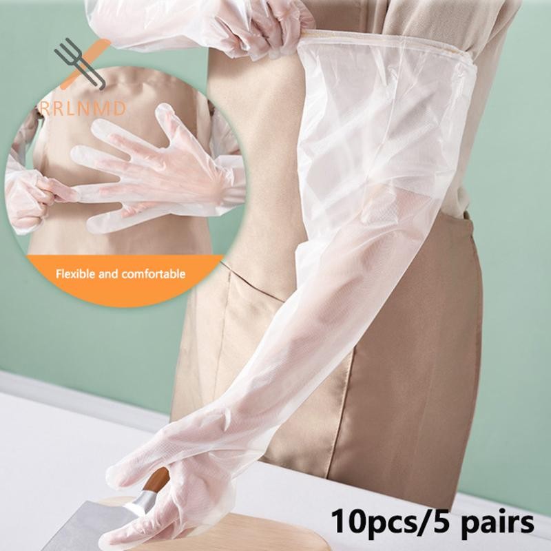 Rrlnmd 10 Chiếc Găng Tay Mở Rộng Dùng Một Lần Trong Suốt Thân Thiện Với Môi Trường al Arm Găng Tay Bảo Vệ DIY Nấu Ăn Nhà Bếp Găng Tay Dài MỚI