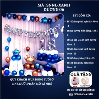 Set trang trí sinh nhật người lớn kiểu hàng quốc màu trắng đen SNNL-XANH DƯƠNG 06,Bóng bay trang trí sinh nhật cho bé