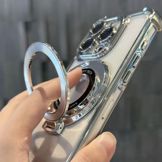 Ốp Điện Thoại Mạ Sang Trọng Trong Suốt Từ Vòng Giá Đỡ Ốp lưng iPhone 11 12 13 14 15 16 Pro Max 14 15 Plus