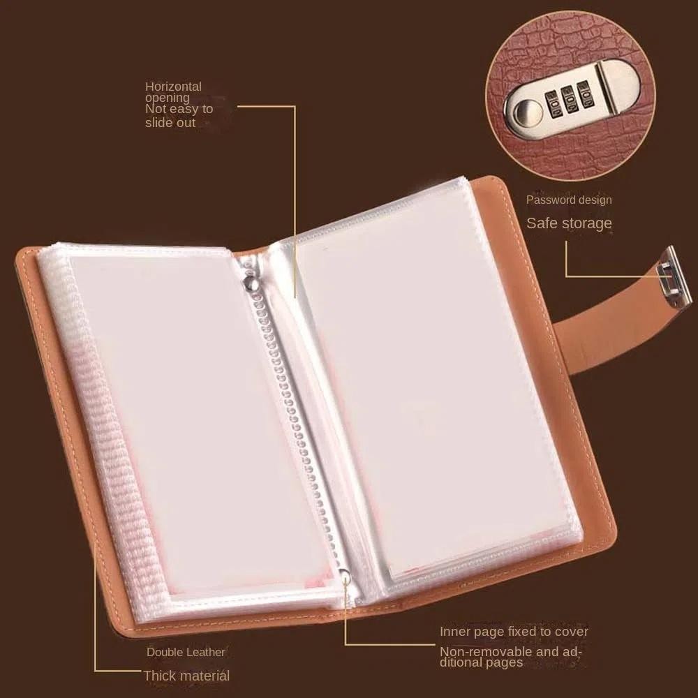 Chất kết dính tiền tiết kiệm FUHUIOT, có khóa mật khẩu Ví lưu trữ Chất kết dính ngân sách có khóa, Dễ sử dụng 50 tờ A6 Mô phỏng cá sấu da PU Người tổ chức kế hoạch gia đình