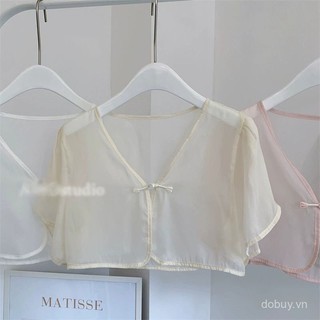 Áo khoác cardigan ngắn tay chiffon chống nắng kiểu Trung Quốc mới bán chạy với váy treo cho phụ nữ