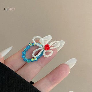 JULYHOT Nhiều Màu Sắc Đính Hạt Hoa Nhẫn Nữ Bé Gái Thời Trang Hàn Quốc Ngọt Ngào Hoa Lớn Nhẫn Ngón Tay Trang Sức Thẩm Mỹ Y2K Phụ Kiện Massivedeals