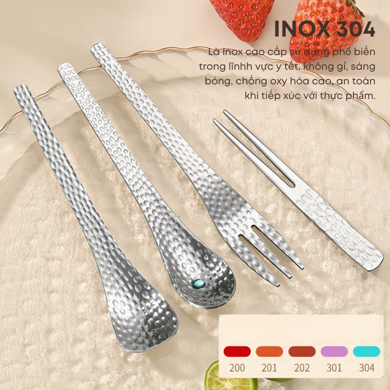 Bộ Thìa Nĩa Inox 304 Vân Rắn Dùng Ăn Tráng Miệng, Trái Cây Chất Liệu 2 Màu Dùng Nhà Hàng, Khách Sạn Cao Cấp | 278