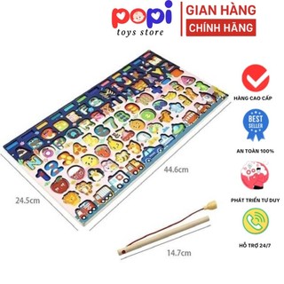 Bảng Gỗ Câu Cá Và Ghép Hình Học, Chữ Số, Chữ Cái, Phương Tiện cho bé: 5 in 1, 6 in 1, 7 in 1