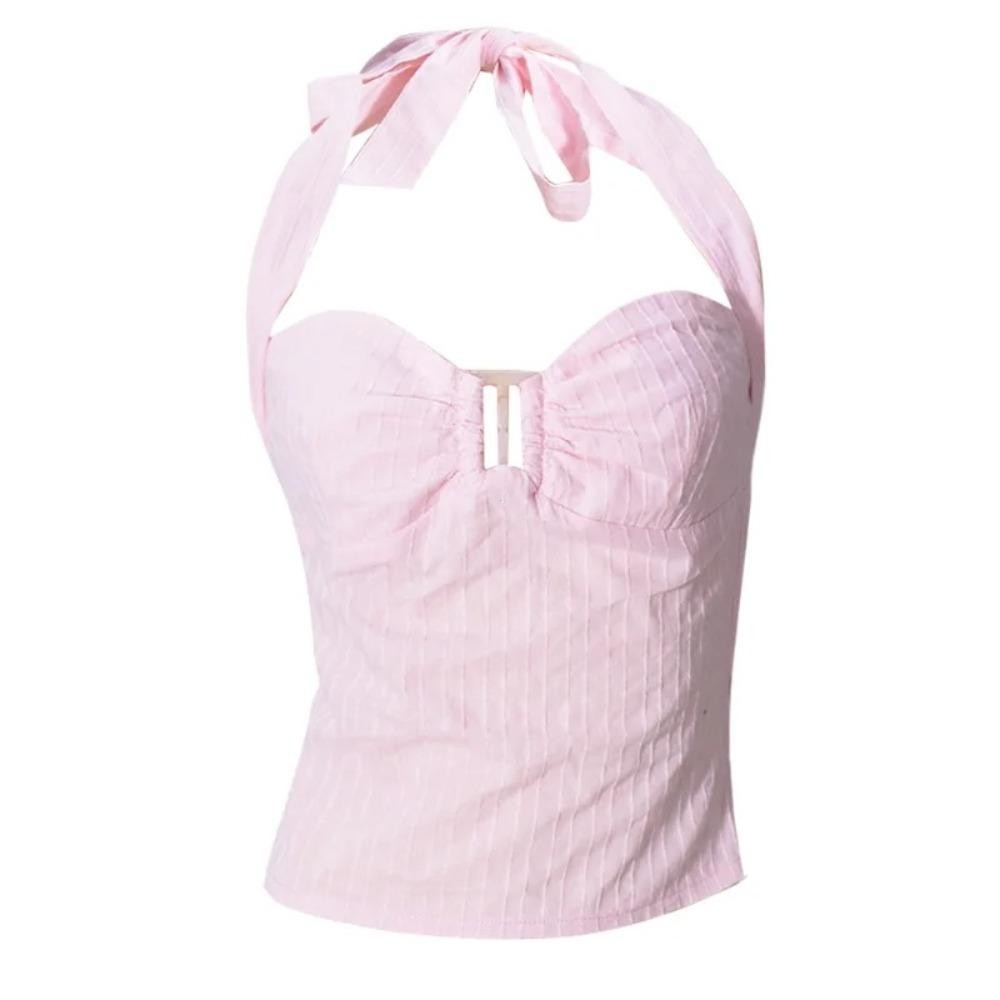 Áo không tay xếp ly NORBORTO, Áo Vest dây đeo vai buộc dây màu hồng sang trọng, thời trang màu trơn Slim Fit dành cho nữ thường ngày Top kỳ nghỉ mùa hè