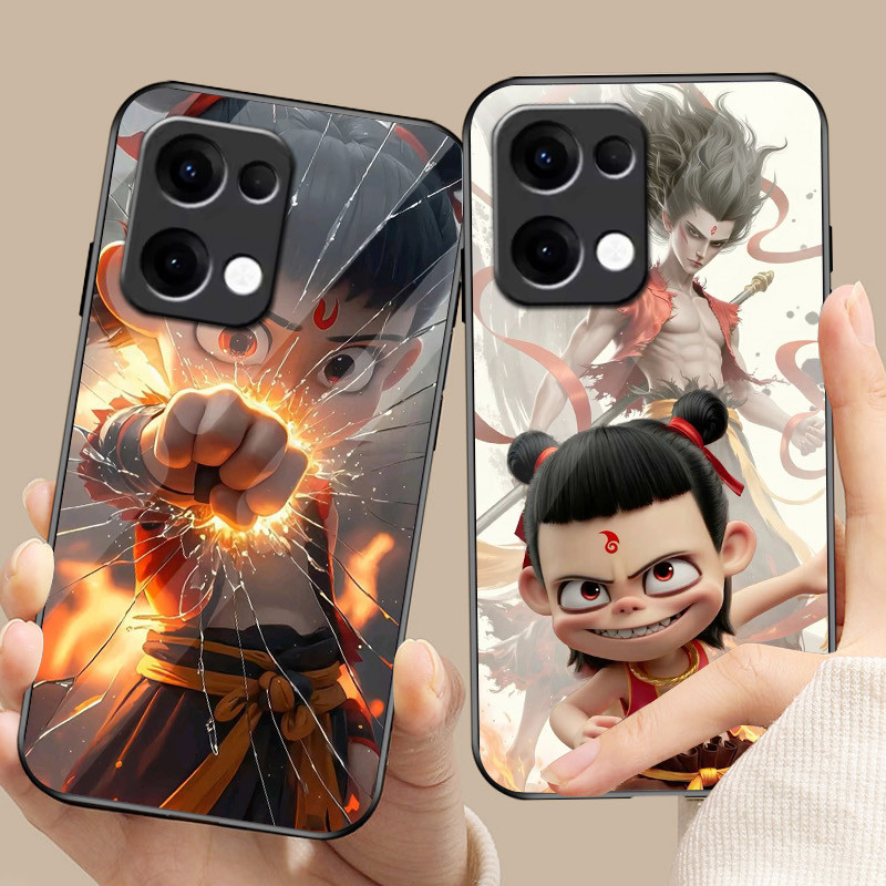 Ốp Điện Thoại Kính Ne Zha 03 Cho Oppo A54 A74 4G A79 5G A94 A3X Reno 11 12 13 11F 12F 13F 10 8 Cover