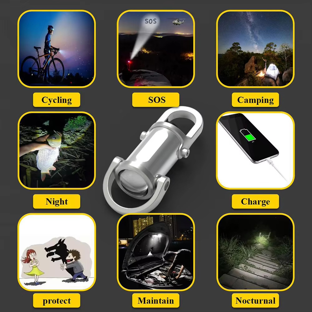 3 COB LED Ngoài Trời Mini Đèn Pin USB Sạc Di Động Đèn Pin Móc Khóa Cắm Trại Bỏ Túi Đèn Cắm Trại Câu Cá Đi Bộ