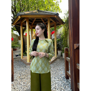 set lụa gấm 2da cổ tròn 5 nút , đồ bộ nữ đi chùa cao cấp