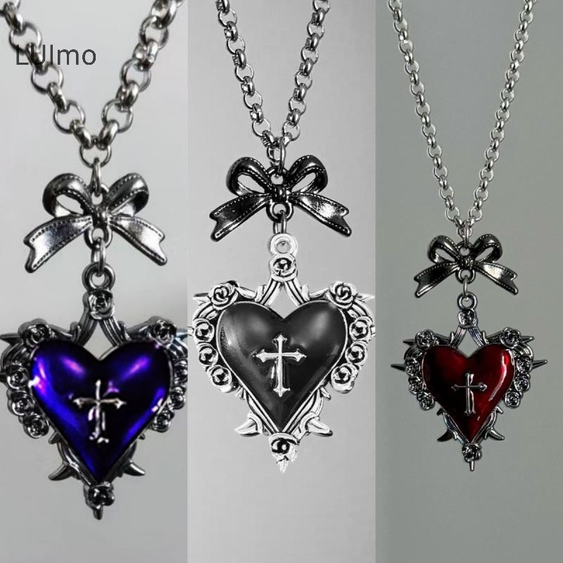 LUImo Y2k Nơ Chữ Thập Trái Tim Vòng Cổ Cho Bé Gái Gothic Trang Sức Vintage Phụ Kiện Hoa Hồng Goth Vòng Cổ Dây Xích Dành Cho Nữ Người Punk Vòng Cổ SBS