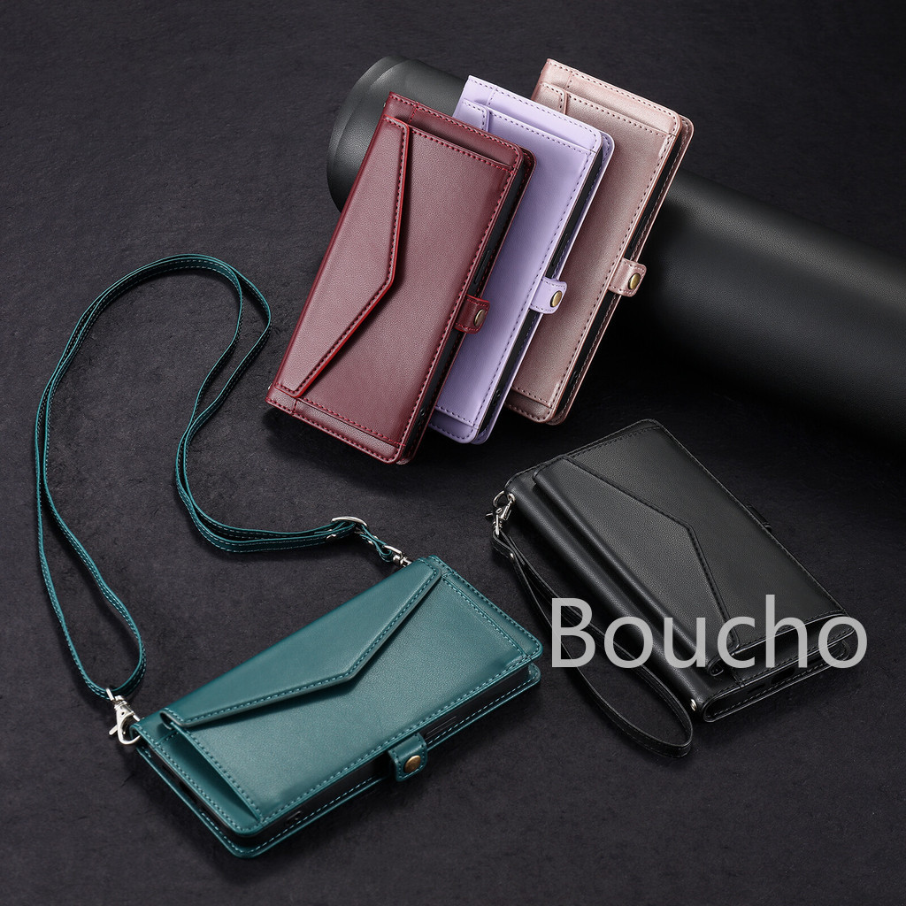 Dành Cho OPPO A3 Pro A18 A38 A58 A78 A17 A17K A57 A77 A77S A76 A96 A74 A95 A53 A16 A54 A55 A5S A7 4G 5G Ví Lật Da Đơn Giản Khe Cắm Thẻ Từ Tính Bảo Vệ Điện Thoại Dây Dài