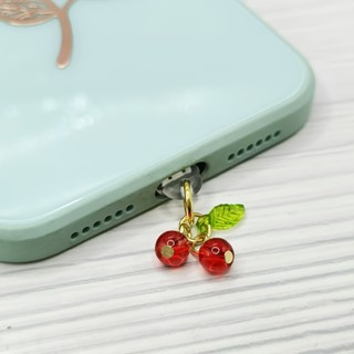 1 Phích cắm chống bụi mặt dây chuyền anh đào, Phụ kiện DIY sáng tạo cho iPhone, Android, Cổng Type-C - Chất liệu kim loại, Thiết kế trái cây, Di động, Lý tưởng để sạc, gọi và truyền dữ liệu