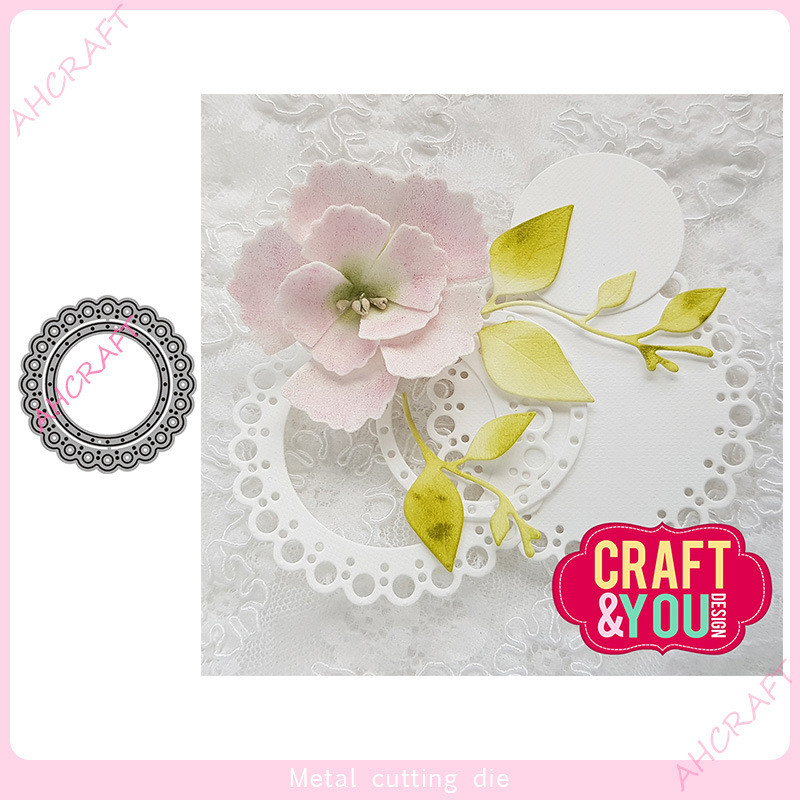 Tròn Ren Khung Thép Carbon Cắt Khuôn Sổ Lưu Niệm Cắt Kim Loại Chết Dập Nổi Khắc Bản Mẫu DIY Album Ảnh Sổ Tay Trang Trí Dụng Cụ