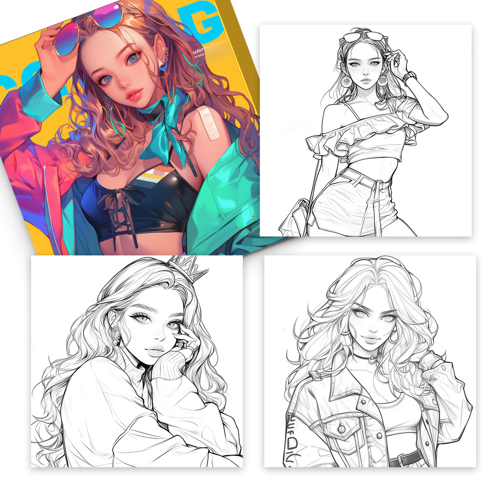 Sách tô màu phong cách thời trang - Tóc dài, Phong cách tuổi teen, Mẫu phong cách thời trang, Một cu