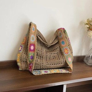 Túi đeo vai nữ MEGOCE, Túi đeo chéo công suất lớn cổ điển, Túi xách dệt kim Boho rỗng nhiều màu