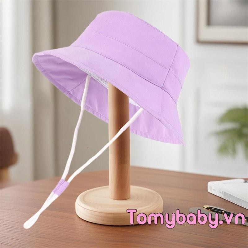 Tập Đi Bé Trai Bé Gái Mũ Xô Màu Trơn Rộng Vành Xuân Hè Xô Chin Dây Chống Nắng Lưu Vực Mũ
