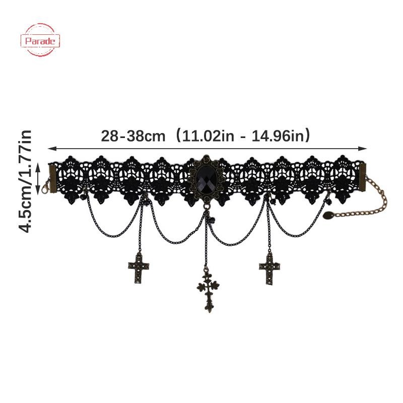 Cuộc diễu hành Gothic Chokers Có Thể Điều Chỉnh Ren Vòng Cổ Choker Có Thánh Giá Vintage sel Dây Xích Nữ Steampunk Trang Sức Halloween Trang Phục Halloween VN